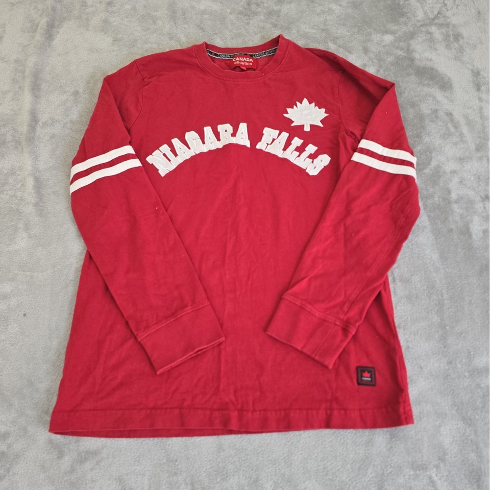Canada Athletics Niagara Falls Shirt Mens Medium Striped Red Maple Leaf Casual